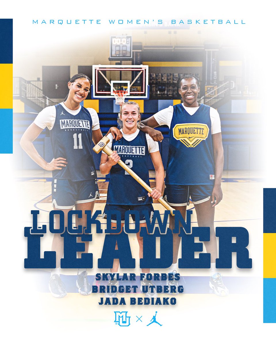 MarquetteWBB's tweet photo. This week we had a THREE WAY TIE for our Lockdown Leader, between @sky1arforbes @Bridget_U &amp; @jadabediako! Keep competing ladies💪
#WeAreMarquette | #playwithHEART https://t.co/pDarv2Kfet