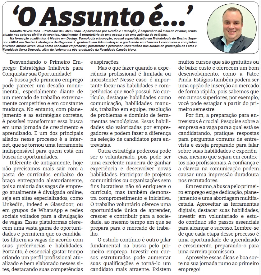 sergiormontoro's tweet photo. Texto publicado em 26/07/2024 na coluna semanal da Fatec Pindamonhangaba no Jornal Tribuna do Norte. Acesso ao texto completo no link: https://t.co/WBxKbXouMi   
Edição completa do jornal no link: https://t.co/3vsWp09ZNf https://t.co/7I1WucqFCV