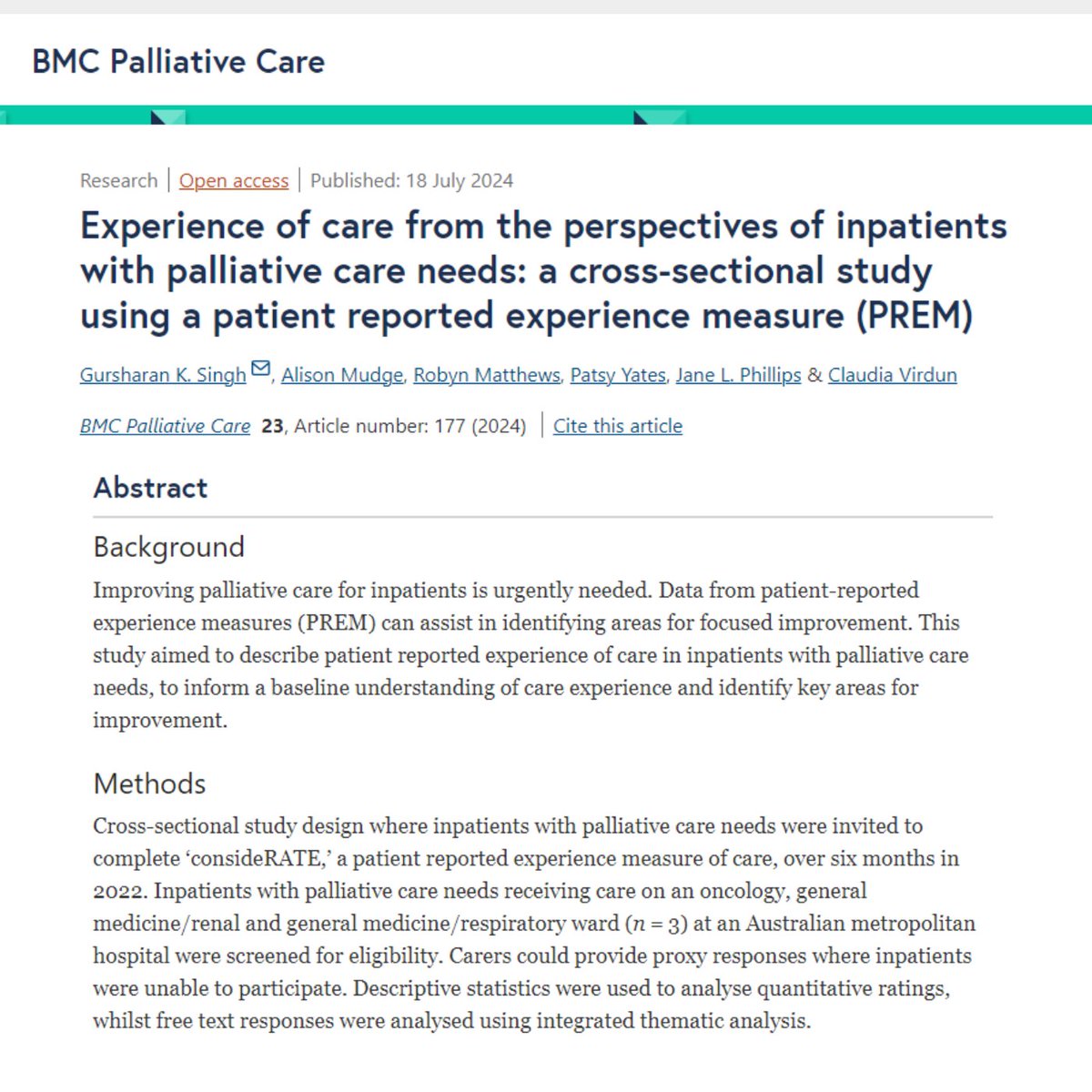 RePaDD (@repadd1) on Twitter photo 📝NEW PUB: Studying the experience of care from the perspectives of inpatients with #palliativecare needs using a patient reported experience measure: "one method of ensuring improvements matter to patients" #PREM
Read⏩pubmed.ncbi.nlm.nih.gov/39026237/
Member: <a href="/ClaudiaVirdun/">Claudia Virdun</a> 📝NEW PUB: Studying the experience of care from the perspectives of inpatients with #palliativecare needs using a patient reported experience measure: "one method of ensuring improvements matter to patients" #PREM
Read⏩pubmed.ncbi.nlm.nih.gov/39026237/
Member: <a href="/ClaudiaVirdun/">Claudia Virdun</a>