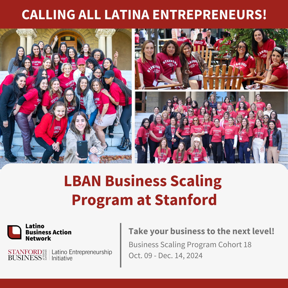 Calling all #Latina entrepreneurs! Take your business to the next level with our 9-week hybrid program offering mentorship, capital matchmaking, and courses led by Stanford professors! Help us continue supporting Latinas by tagging someone who should apply bit.ly/LBAN-Programs