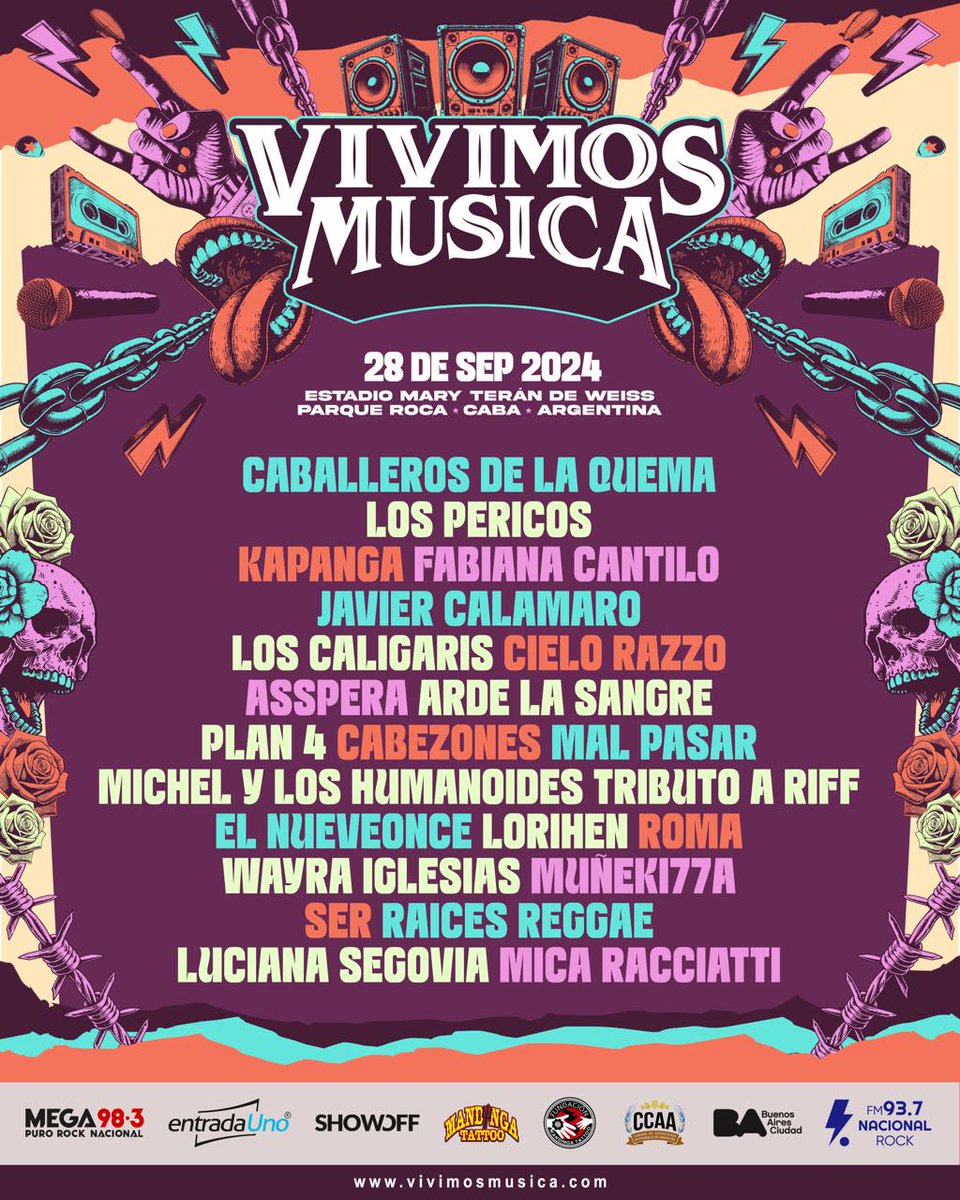 𝗘𝗡𝗧𝗥𝗔𝗗𝗔𝗦 𝗔 𝗟𝗔 𝗩𝗘𝗡𝗧𝗔 para el festival 𝗩𝗜𝗩𝗜𝗠𝗢𝗦 𝗠𝗨𝗦𝗜𝗖𝗔! 🤘🏻🎶

🗓 Sábado 28 de septiembre, desde las 12 hs.

📍𝗘𝘀𝘁𝗮𝗱𝗶𝗼 𝗠𝗮𝗿𝘆 𝗧𝗲𝗿á𝗻 𝗱𝗲 𝗪𝗲𝗶𝘀𝘀 ( Ex Parque Roca - CABA)

🎫 𝗧𝗶𝗰𝗸𝗲𝘁𝘀 𝗱𝗶𝘀𝗽𝗼𝗻𝗶𝗯𝗹𝗲𝘀 en <a href="/entradaunocom/">Entrada Uno</a> 📲