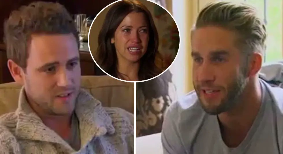 SarahPorada's tweet photo. Am I the only one getting Shawn Booth/Nick Viall "feud" with Sam and Devin? Or am I aging myself 👵🏼? 
@BacheloretteABC #TheBachelorette 

photo credit: 
@OKMagazine https://t.co/Nw0sq11GHm