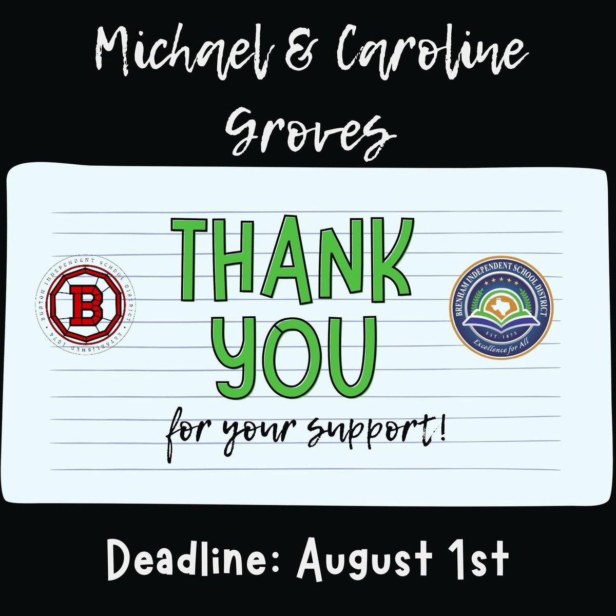 ChangersB's tweet photo. We are down to our final days of donations! If you have waited to donate, now's your chance! 
Here are more who donated to Brenham ISD and Burton ISD for supply needs! 
It's easy to donate. Just go here: https://t.co/udQp94V3pj, or you can donate via Venmo: @BrenhamGameChangers https://t.co/WPwPEBVXsS