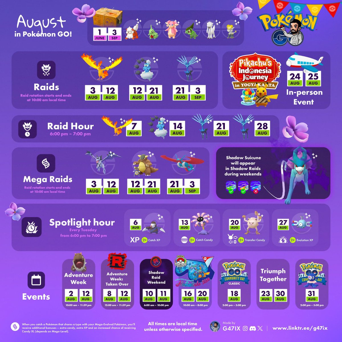 Get ready for an August in Pokémon GO! 

Moltres, Thundurus, and Xerneas are back in raids! Plus a Rocket Takeover! 🚀

#PokemonGO