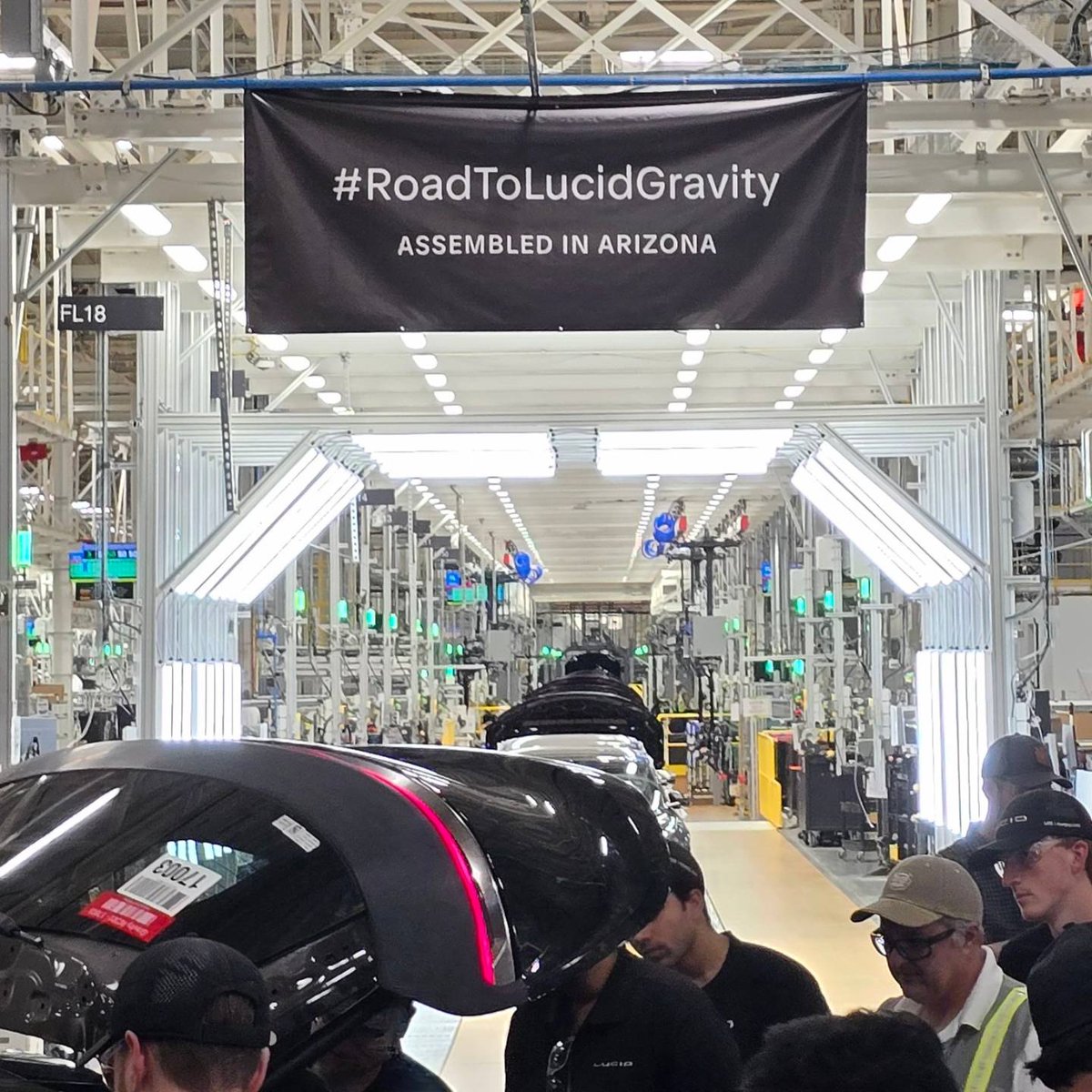 TimJBrooks's tweet photo. #RoadToLucidGravity Our first pre-production Lucid Gravity coming off the line today. https://t.co/FodBroLpNn