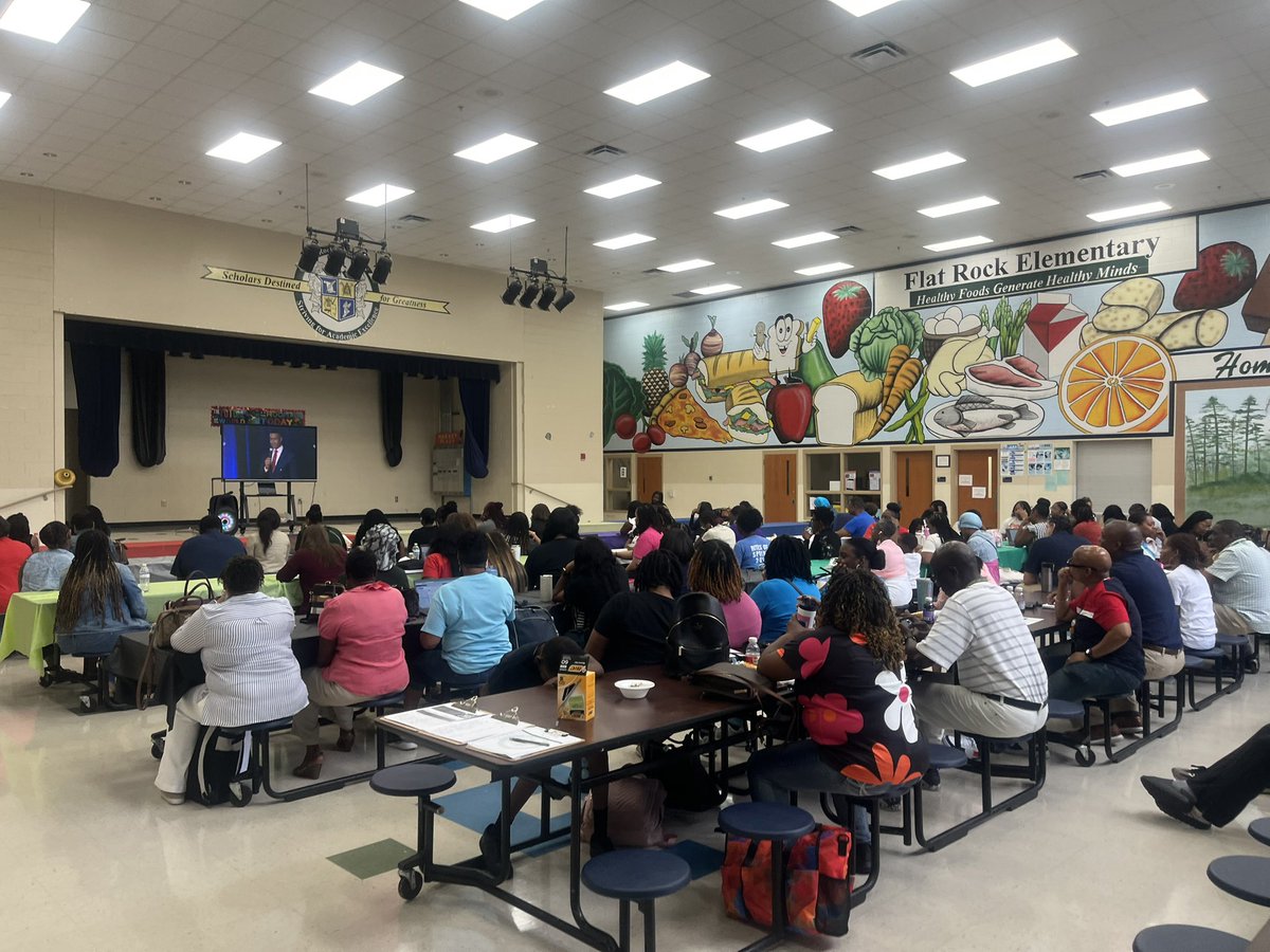 LatanyaRohan's tweet photo. Day 1 of preplanning @FlatRockES was GREAT! The energy was high, and the atmosphere was positive! Teachers engaged in a powerful community gathering activity led by @QueNeal_DCPS, watched the district’s convocation meeting as a unit, and met as teams. @FRESAPEJohnson https://t.co/1ng57MMsyN