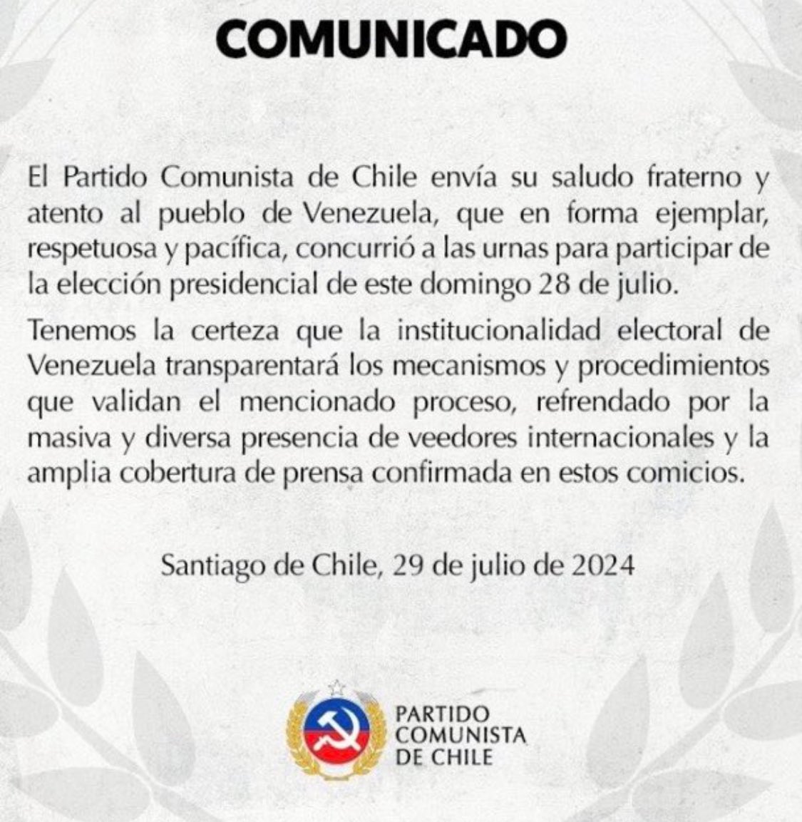 Realmente una vergüenza la declaración del PC están a la misma altura de los que avalaban la dictadura de Pinochet.