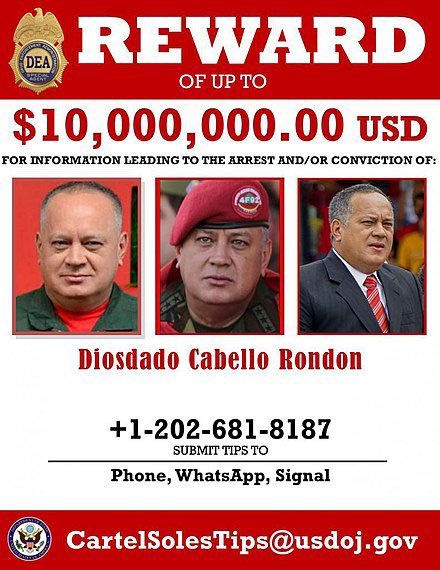 For those new to the issue of #Venezuela let me introduce you to the charming Diosdado Cabello, Minister of Drug Trafficking and Corruption 

In partnership with high ranking generals he runs the “Cartel de los Soles”

$10 million available to anyone who can help make him a