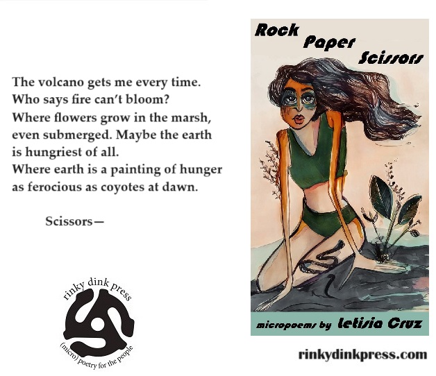 Last few days for submissions (open til July 31st), so here's another sample from one of our latest zines by Letisia Cruz (who also created the gorgeous cover art)   

For guidelines or to order our latest series:    
 rinkydinkpress.com