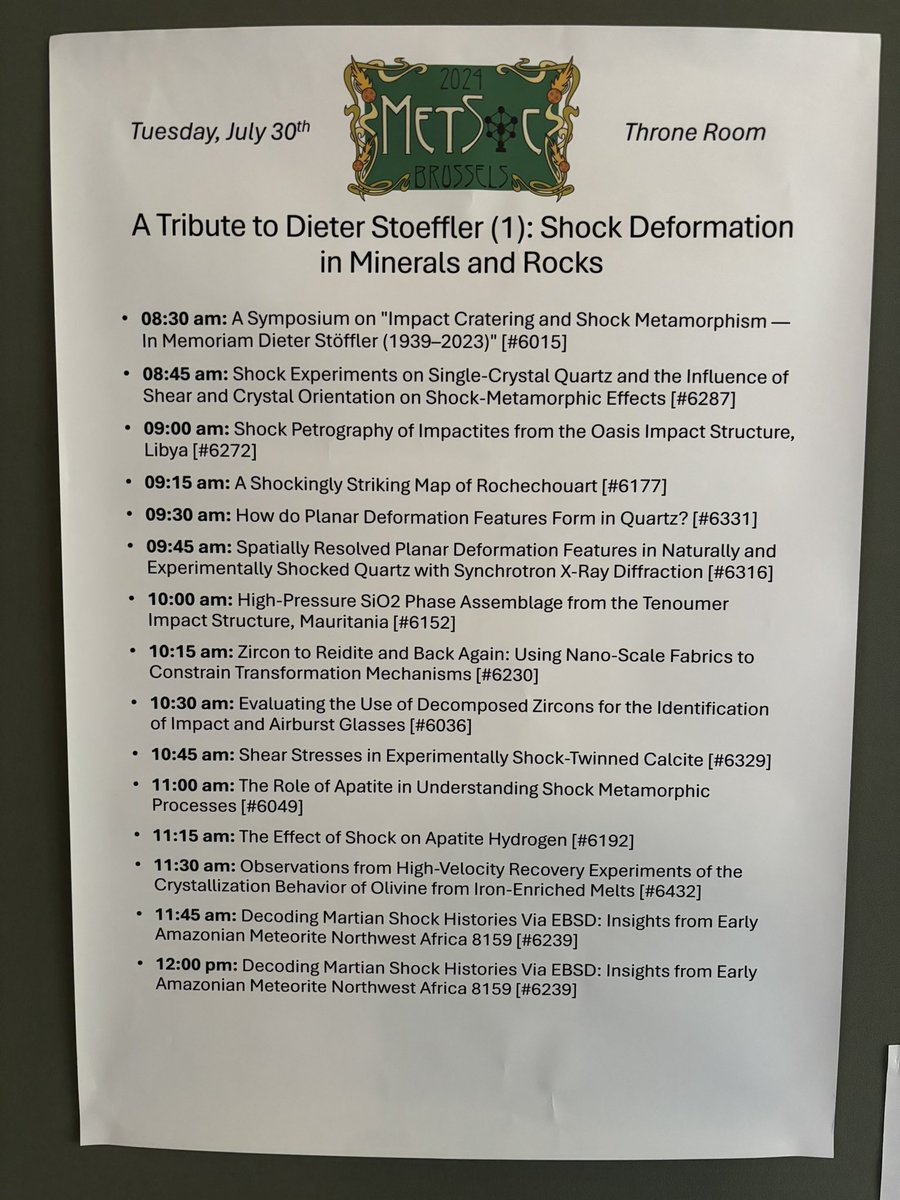 MetSoc2024's tweet photo. Second day of #MetSoc2024 with another busy schedule as oral sessions continues
In the Throne room start of #impact cratering session dedicated to the Memory of Dieter Stรถffler who made exceptional scientific contributions in impact cratering and #Shock #metamorphism https://t.co/5crIDB94Vt