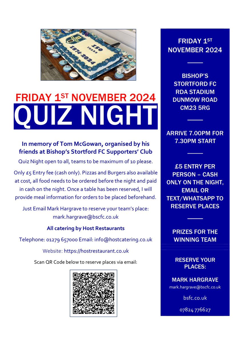 Quiz Night at BSFC, in memory of our dear friend Tom, let me know if you'd like to enter a team