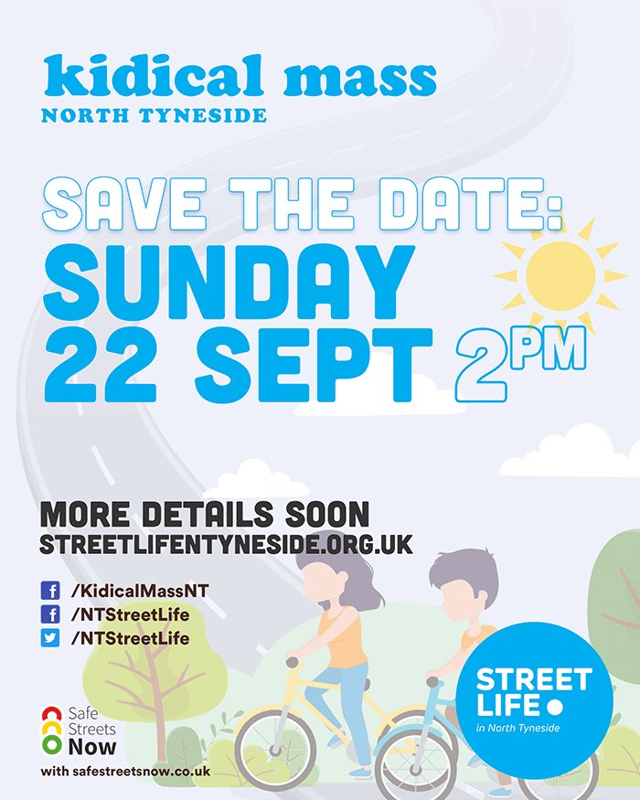 Street Life in North Tyneside (@ntstreetlife) on Twitter photo Our next <a href="/KidicalMassNE/">Kidical Mass North East</a> ride is on Sunday 22nd September, leaving at 2pm. Starting points and routes to be announced soon, but save the date in your diary, and tell all your friends! #KidicalMass Our next <a href="/KidicalMassNE/">Kidical Mass North East</a> ride is on Sunday 22nd September, leaving at 2pm. Starting points and routes to be announced soon, but save the date in your diary, and tell all your friends! #KidicalMass