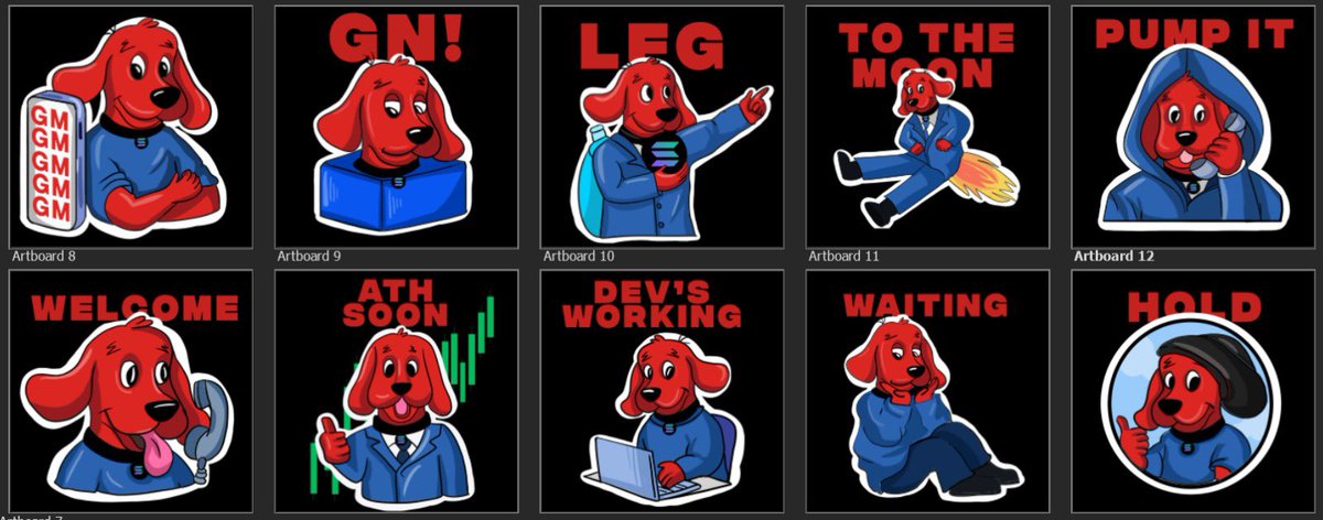 marvusstudio's tweet photo. Sticker pack for Cliffford dog Meme Coin Project - https://t.co/9pG2W8v5ns https://t.co/JgR8Vt00UC