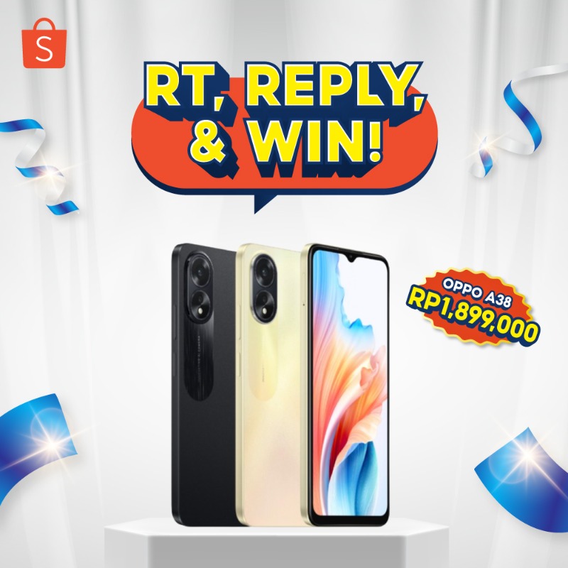 ShopeeID's tweet photo. ✨ GIVEAWAY OPPO A38 ✨

Hari ini mimin punya OPPO A38 senilai 1,8JT++ nih!

Caranya:
- FOLLOW  @ShopeeID
- RT tweet ini
- Klik banner di bawah ini
- REPLY kenapa kamu suka banget belanja di Shopee 🧡

GOOD LUCK!