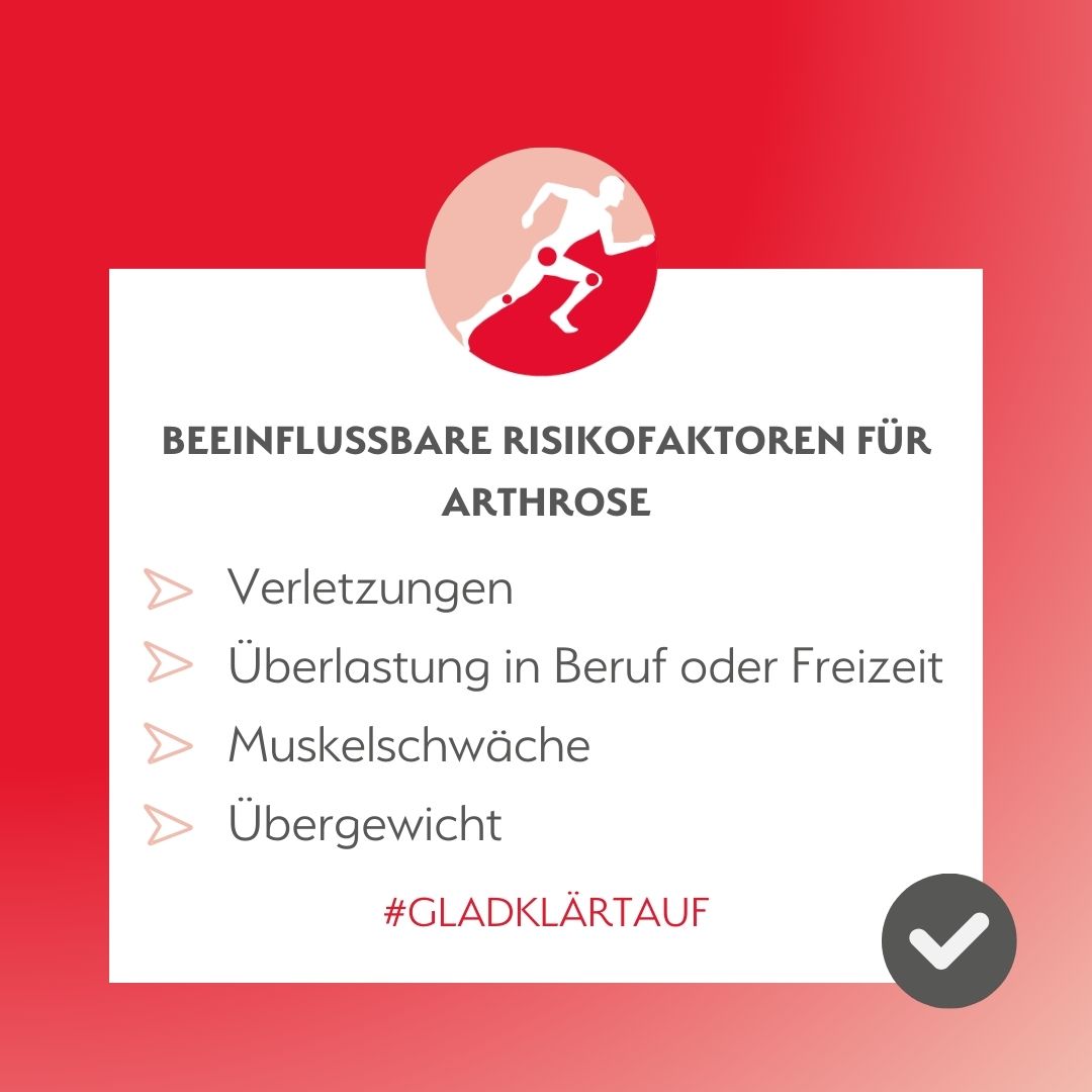 Unser Lebensstil kann der Entstehung von Arthrose positiv entgegenwirken. 🙌 Ein Gleichgewicht aus Be- und Entlastung, Muskelaufbau und Verletzungsprävention sind frühzeitig wichtig. Auch Übergewicht belastet die Gelenke. 🏃‍♀️

#glad #arthrose #physiotherapie