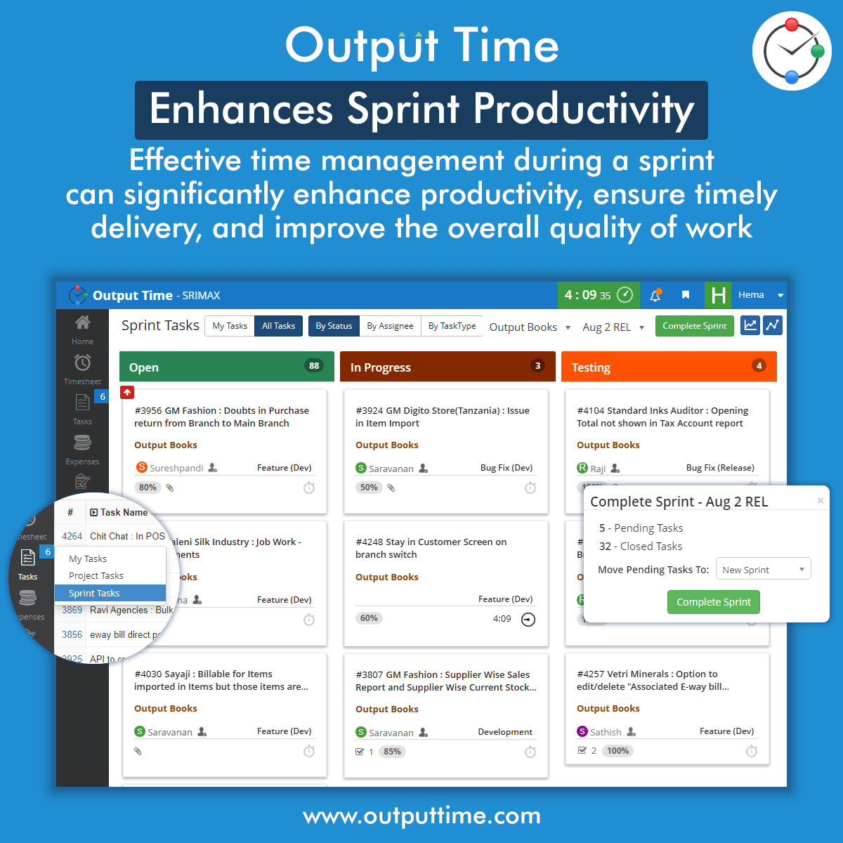 outputtime's tweet image. "An Output Time Sprint is a time-boxed period during which a team works intensively to complete specific tasks and produce a working product increment or make progress toward a goal."
For More Details - support.outputtime.com/sprint/

Try 30 days free trial
outputtime.com