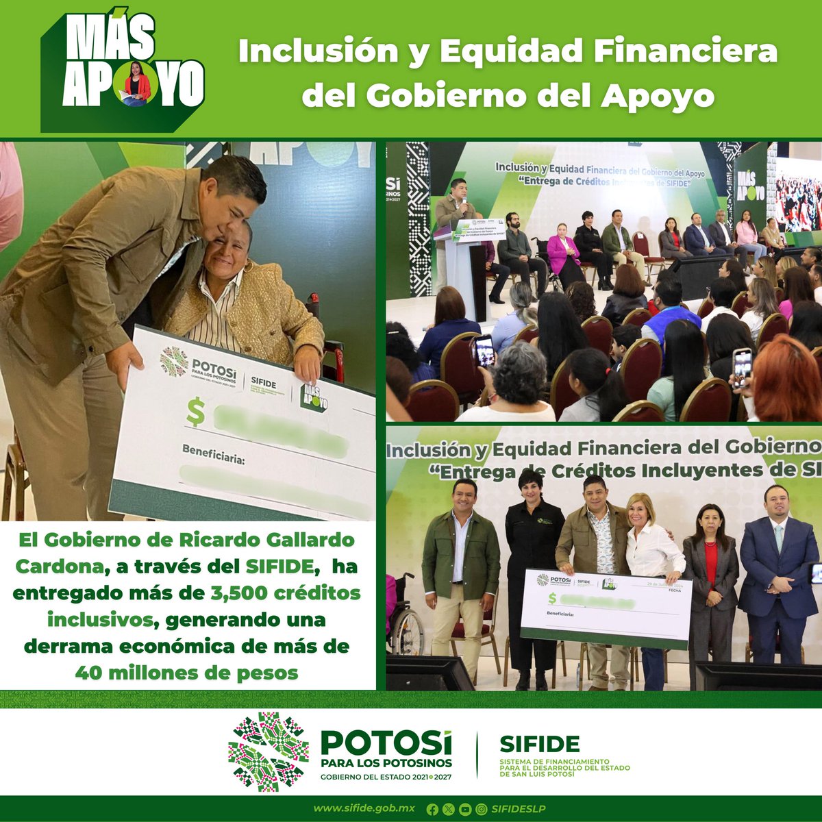 ✅ Hoy acompañé al Gobernador <a href="/RGC_Mx/">Ricardo Gallardo Cardona 🇲🇽</a> en la entrega de créditos del @SIFIDESLP dirigidos a la población prioritaria de San Luis Potosí. 

📈 En la actual administración hemos otorgado 3,500 créditos inclusivos, generando una derrama económica de más de 40 millones de pesos.