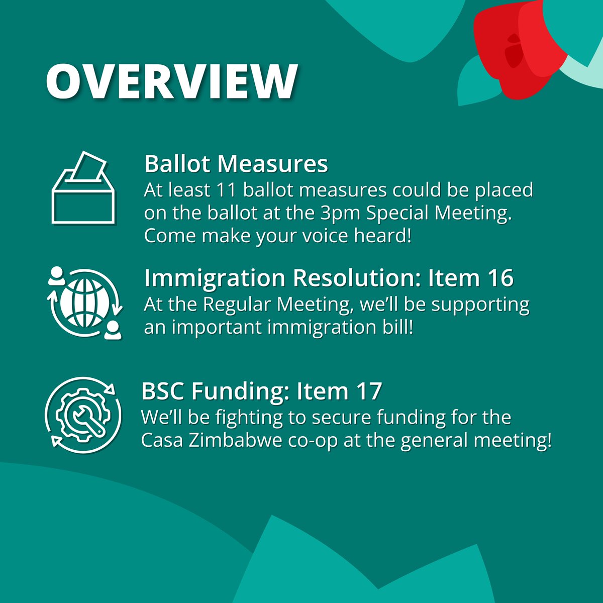 Tomorrow (Tuesday) the City Council will be holding two meetings: a special meeting at 3pm and the regular meeting at 6pm. Your support is crucial in our fight for important ballot measures, an immigration resolution, and funding for Berkeley Student Co-ops!