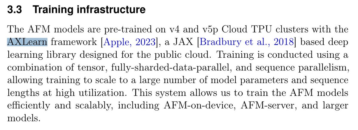 AXLearn, the framework used to train the Apple Intelligence LMs is open source under a permissive Apache License. 

Has been open source here for over a year: github.com/apple/axlearn