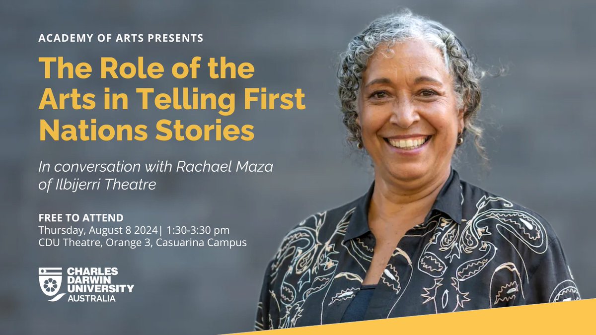 CDU_FAS's tweet image. Join us for this conversation with @RachaelMaza, Artistic Director of @ILBIJERRI Theatre, on The Role of Arts in Telling First Nations Stories. This free talk complements Big Name, No Blankets @Darwinfestival  performances! Registration &amp;amp; more👉🏾 go.cdu.edu.au/fyyq