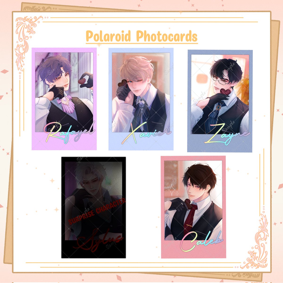 princeparasg's tweet photo. On-Site Merchandise Catalogue [1/2]
Starting with Love and Deepspace~

Artists: @ double.lyn, @ eggy_bonbon

#loveanddeepspace #merchandise #xavier #sylus #rafayel #zayne #caleb #artistsupport #cosplaycafe https://t.co/VycTSB7BqS