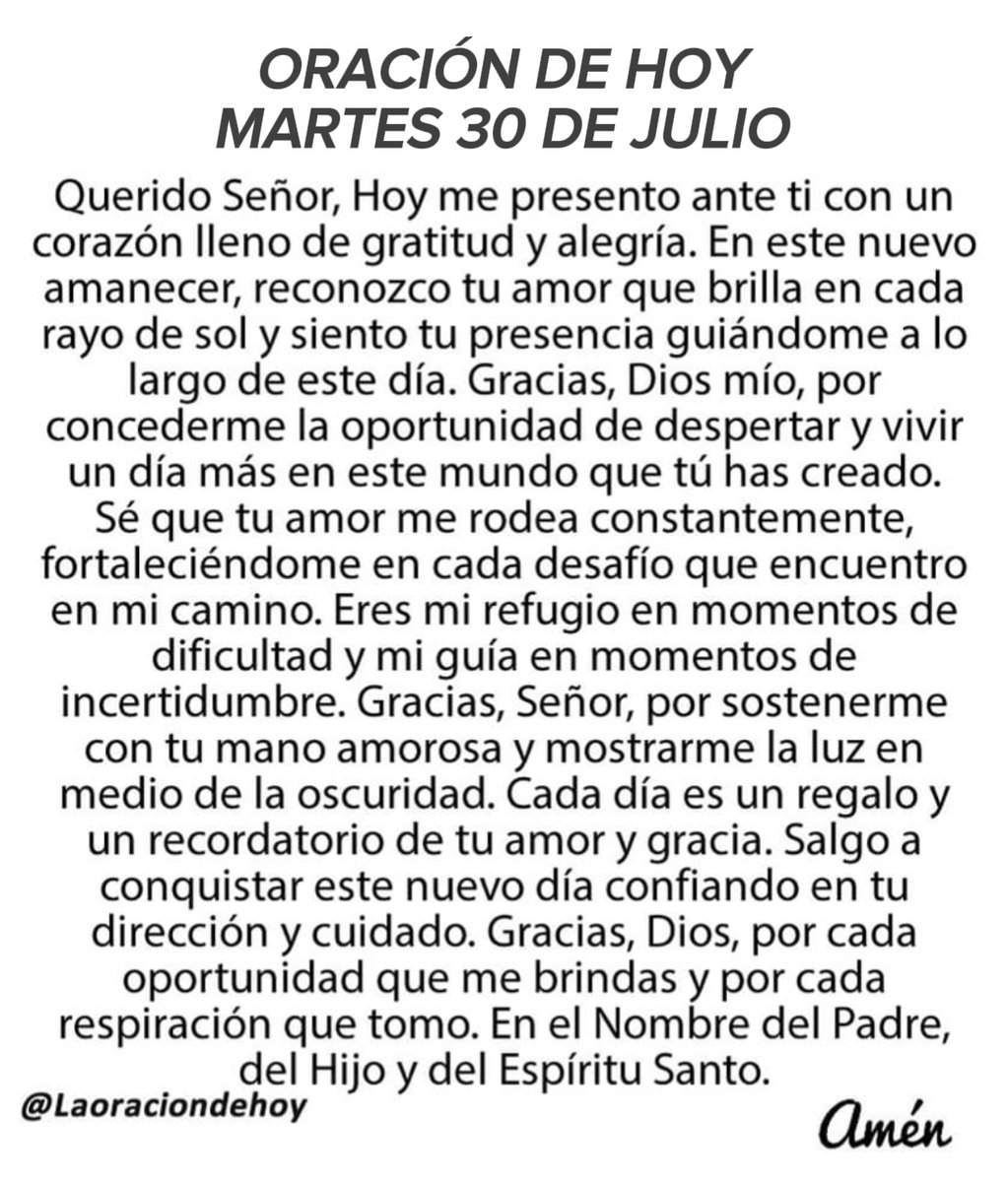 Oración diaria para hoy martes 30 de julio de 2024.