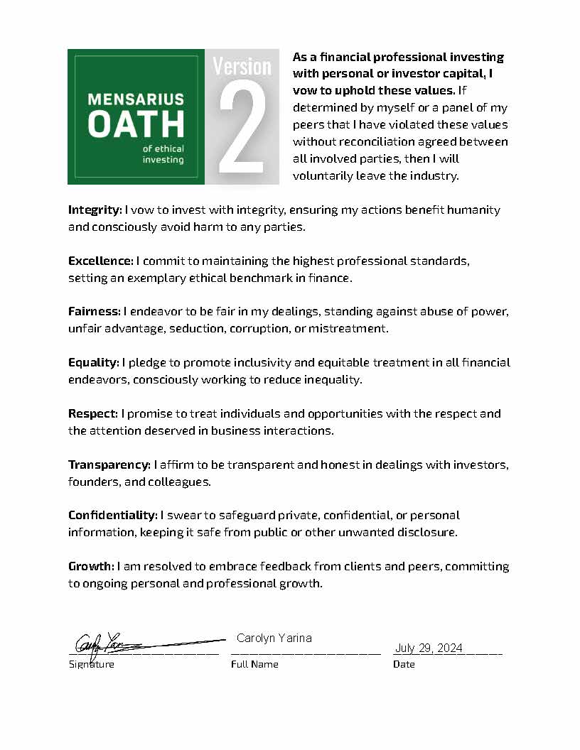 As I am working towards launching a new VC fund in Upper Michigan (stay tuned for updates), it is important to uphold high ethical values. I'm looking forward to working with VC Lab #MensariusOath