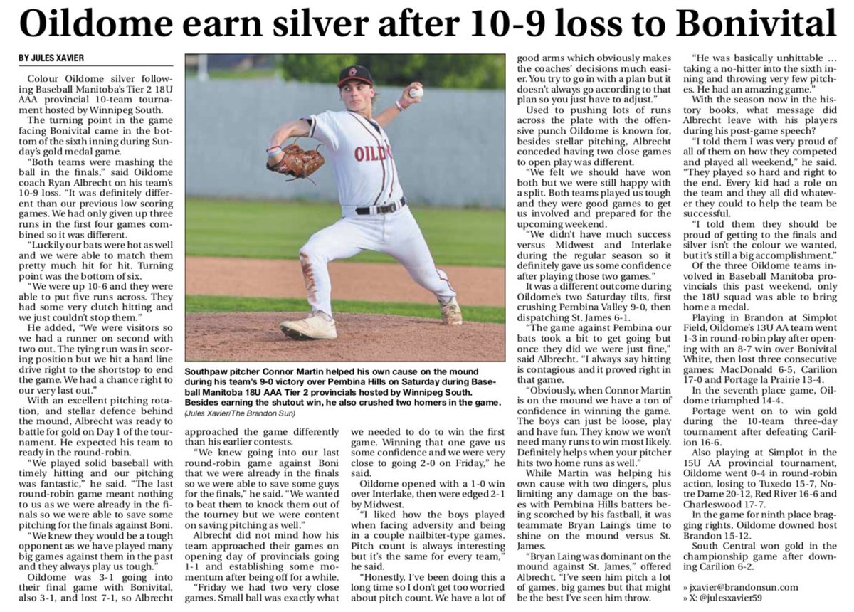 Colour <a href="/18UAAAOildome/">Oildome 18U AAA</a> silver following 18U AAA <a href="/BaseballMB/">Baseball Manitoba</a> @manitobambaaa Great insight from coach <a href="/ryanalbrecht18/">Ryan Albrecht</a> — your sneak peek of the coverage in your Tuesday Sun sports