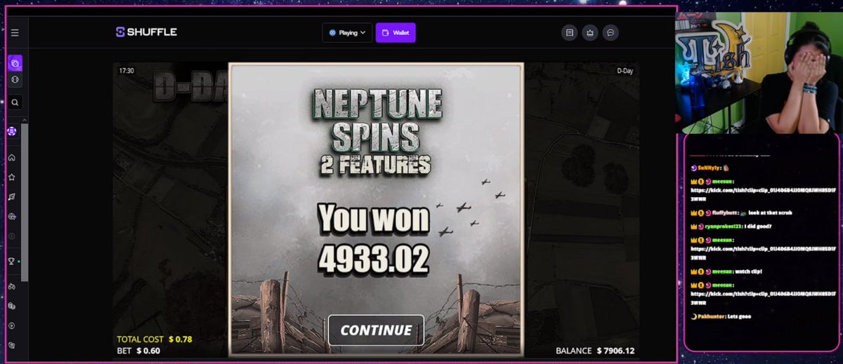 @Shufflecom NO WAY I HIT THIS TODAY! 6323x on D-Day No Limit City! WHAT!!! I screamed so loud my sandal came off - REPLAY LINK: kick.com/tish?clip=clip…

$50 Giveaway - Follow &amp; Retweet this. Will pick 2 lucky winners!

Sign up here if you want to win BIG ON SHUFFLE! Code Tish!