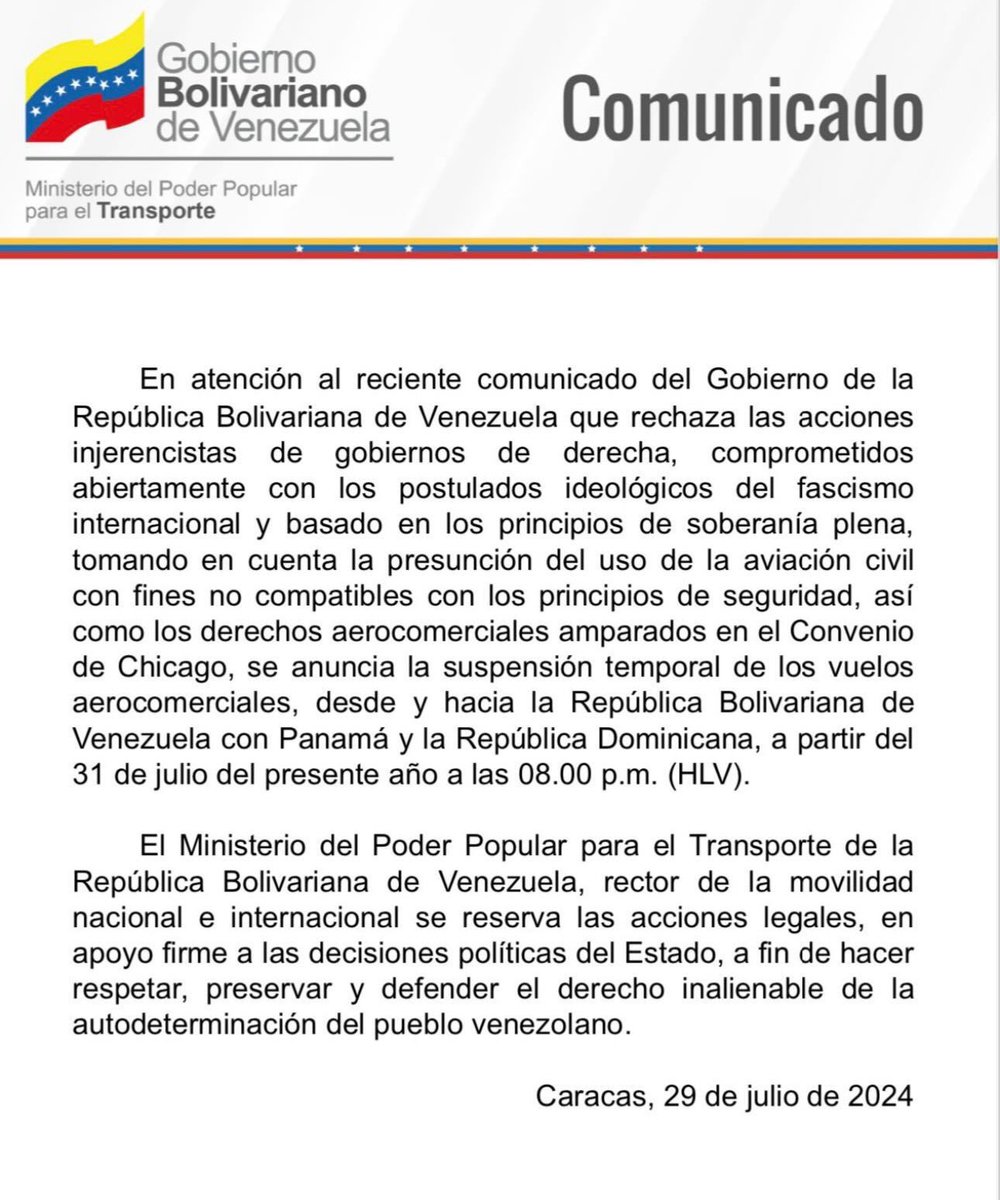 mitchellzc's tweet photo. #Venezuela suspende temporalmente los vuelos con Panamá y República Dominicana a partir del 31 de julio https://t.co/0bukhPKTZ5