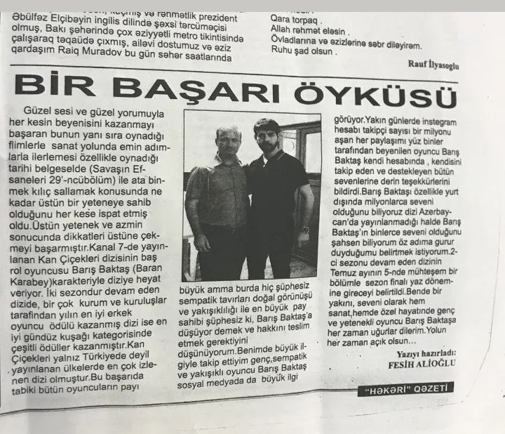 BİR BAŞARI ÖYKÜSÜ
Başarı Hikayesi Azerbaycan gazetesinin #BarışBaktaş hakkındaki yazısı ✨