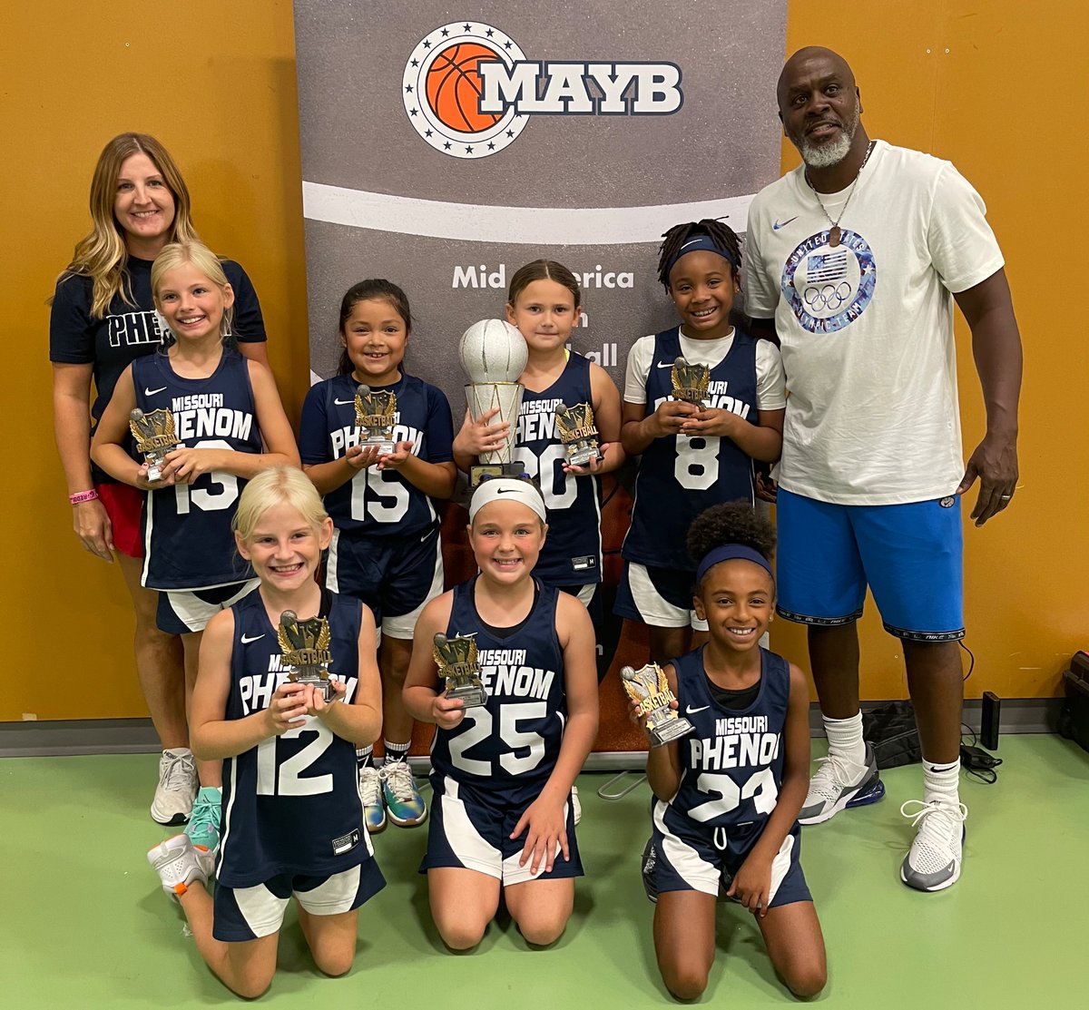 Congrats <a href="/MissouriPhenom/">Phenom Basketball</a> KC 
2nd grade and Coach <a href="/rmgilyard/">Rodney</a> for taking 2nd place in the <a href="/MAYBbasketball/">MAYB</a> North Nationals over the weekend.
