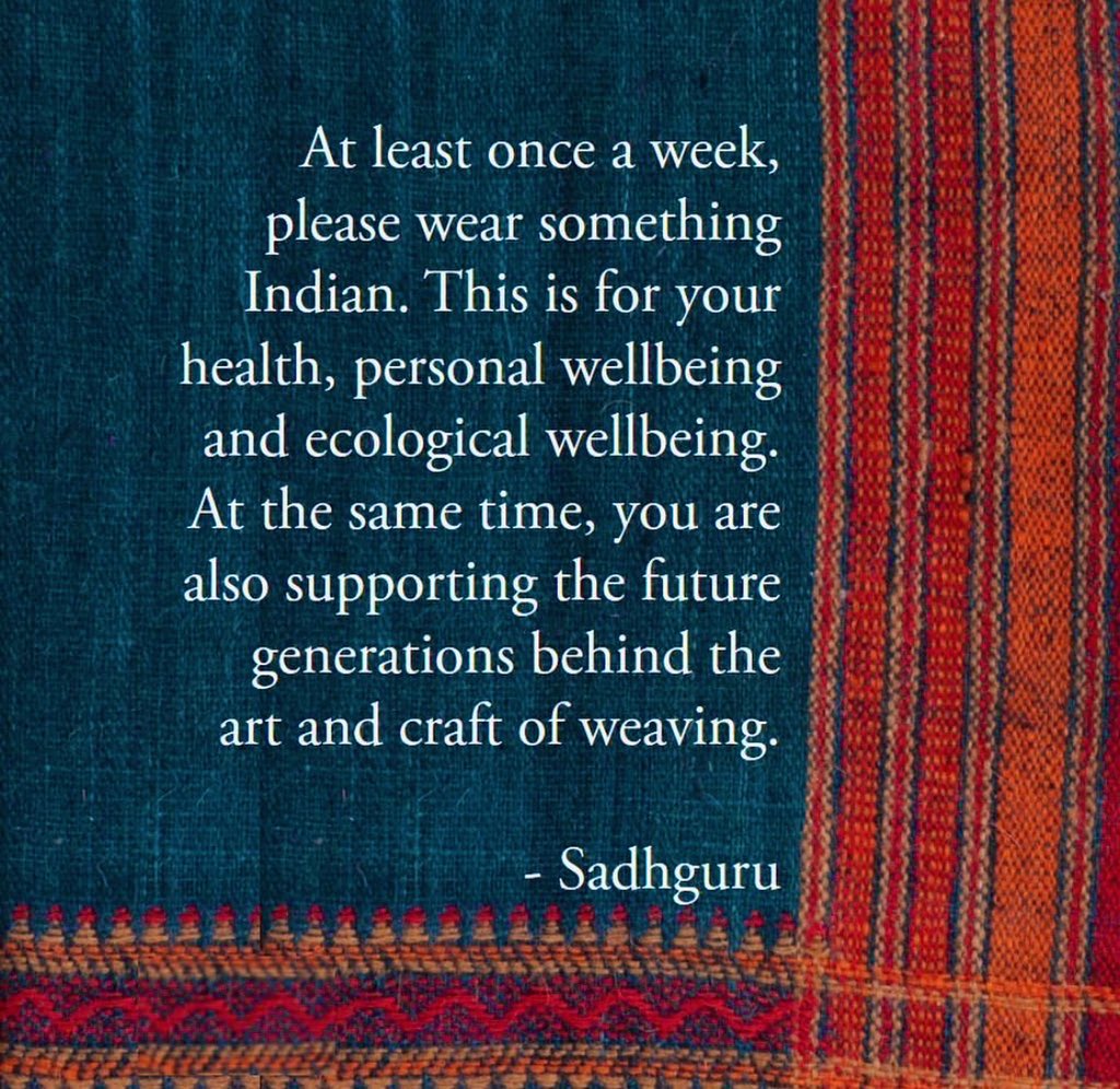 weavesofBharat's tweet photo. When human hands and heart work in tandem, that is grace in the making. Handwoven cloth has beauty and grace that is significant. - Sadhguru
#weavesofbharat #savetheweave #EcoFriendly #sustainablefashion #handloom #handcraft #naturalfibre #sadhguru #savesoil #ConsciousPlanet https://t.co/b0qYIdRdjR
