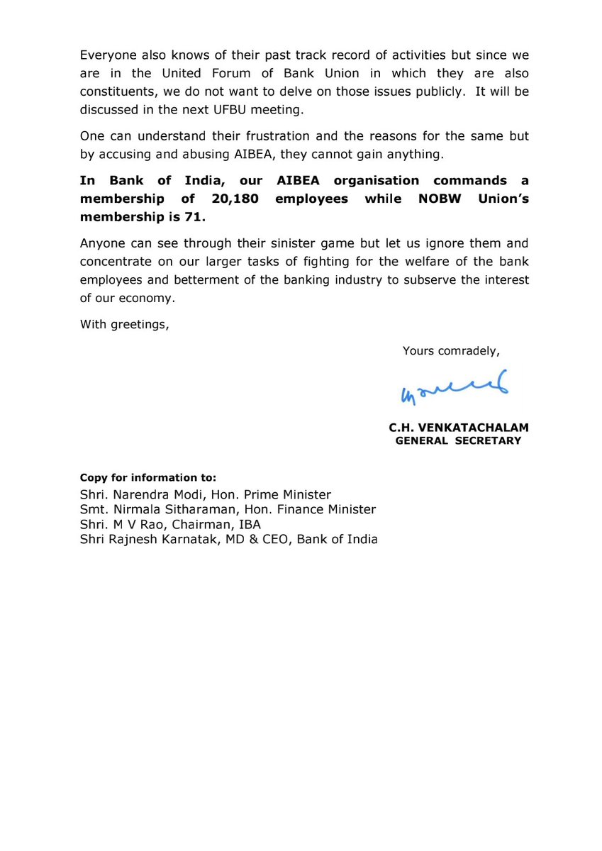 Beware and be aware of
Poisonous propaganda by NOBW-NOBO
#AIBEA

<a href="/narendramodi/">Narendra Modi</a> 
<a href="/nsitharaman/">Nirmala Sitharaman</a> 
<a href="/ChairmanIba/">Chairman IBA</a> 
@LallanJh 
<a href="/BankofIndia_IN/">Bank of India</a>