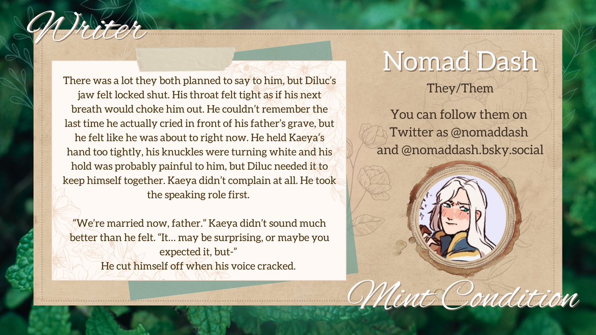 MintyKLK's tweet photo. 🌿🦉 #Diluc 🦚🌿

All things get better with time, and we know this work by @NomadDash  will age like a fine wine.

🌿🦉 #Kaeya 🦚🌿 https://t.co/ncKuqpqpIN
