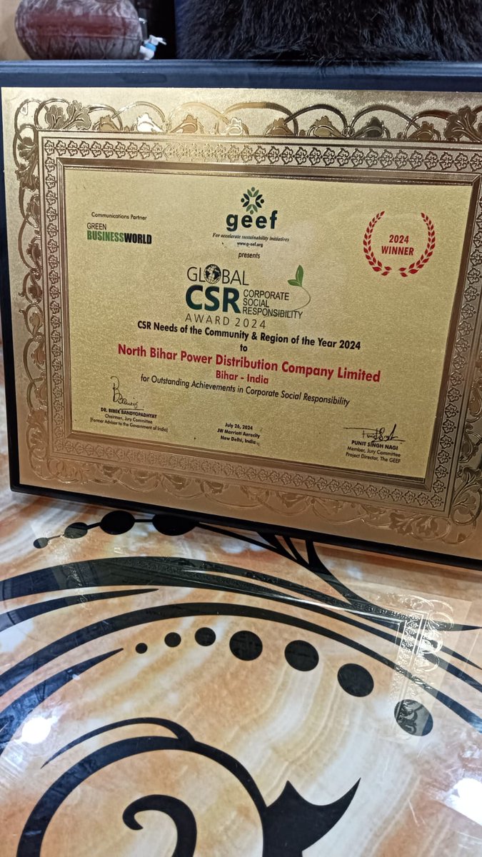 Bihar State Power Holding Company Limited (@biharenergy) on Twitter photo Happy & Proud! 🌟
<a href="/SEVA_NBPDCL/">North Bihar Power Distribution Company Limited</a> has won the prestigious Global CSR Award 2024 in the 'CSR Needs of the Community & Region of the Year' category, organized by the Global Energy & Environment Foundation. This award reflects our commitment to community welfare and our innovative Happy & Proud! 🌟
<a href="/SEVA_NBPDCL/">North Bihar Power Distribution Company Limited</a> has won the prestigious Global CSR Award 2024 in the 'CSR Needs of the Community & Region of the Year' category, organized by the Global Energy & Environment Foundation. This award reflects our commitment to community welfare and our innovative