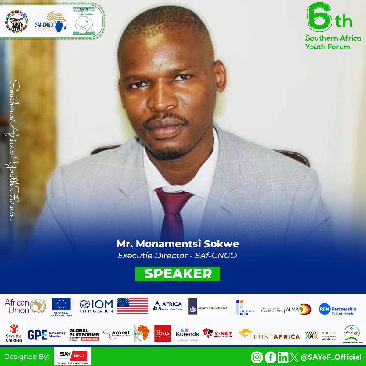 📢📢#6thSouthernAfricaYouthForum Speaker Spotlight💡

📌Mr. Monamentsi Sokwe, <a href="/SAf_CNGO/">Southern African Council of NGOs</a> Executive Director

📍Harare, Zimbabwe🇿🇼

🗓️1⃣0⃣ - 1⃣3⃣ August 2⃣0⃣2⃣4⃣

#SouthernAfricaYouth #6thSouthernAfricaYouthForum