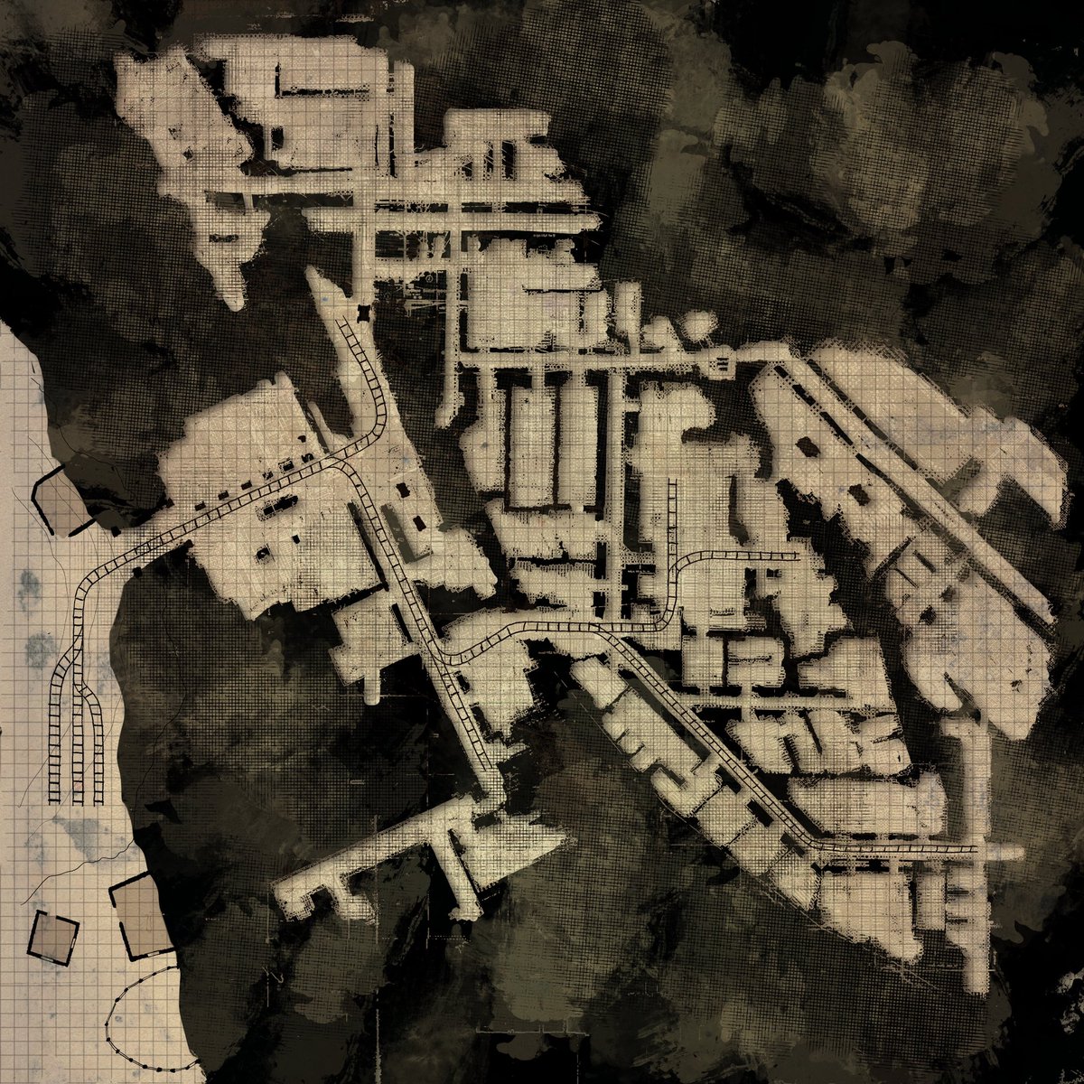 ChloeTheCartog's tweet image. Super simple dungeon map created very quickly for my role playing game. It’s a haunted mine and I wanted a labyrinthine layout, but also a sense of order,  so I stole the layout from a real US coal mine map in the public domain. 
 #battlemap #gamemap #cartography #ttrpg