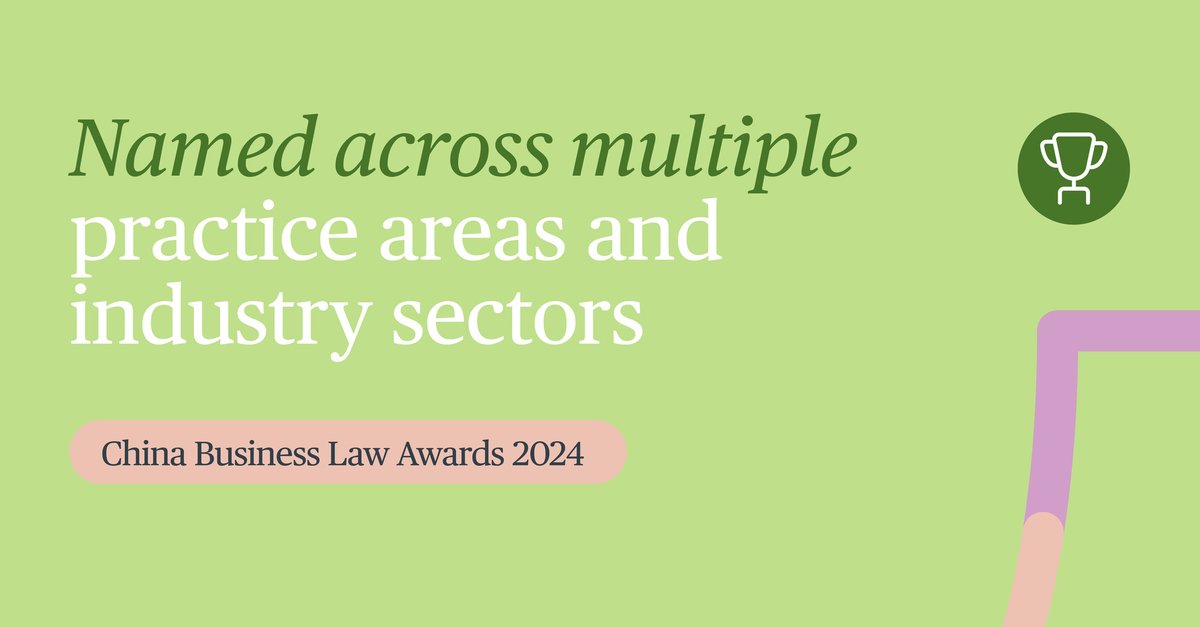 We’re thrilled to announce that we have been named across multiple practice areas and industry sectors at the @China Business Law Awards 2024!

Click here to view the full results in English: 2bird.ly/3m1QBfr and Chinese: 2bird.ly/3m1QBfr