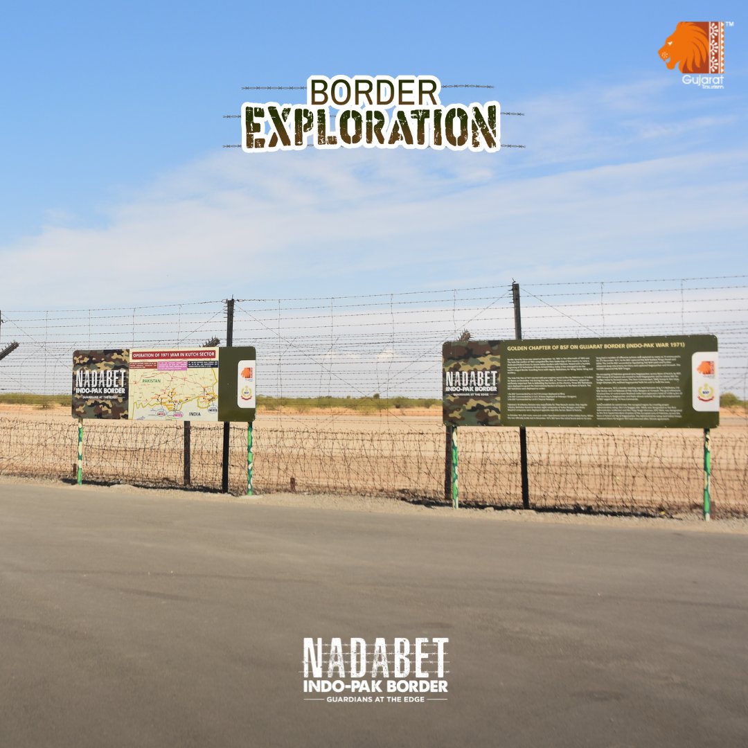 VisitNadabet's tweet image. Where you can interact with the heroes of India, the #BSFJawans, Nadabet Indo-Pak Border invites you for a fascinating experience. Visit Nadabet Indo-Pak Border.

#borderview #visitnadabet #IndoPakBorder #NadabetBorder #SeemaDarshan #gujarattourism