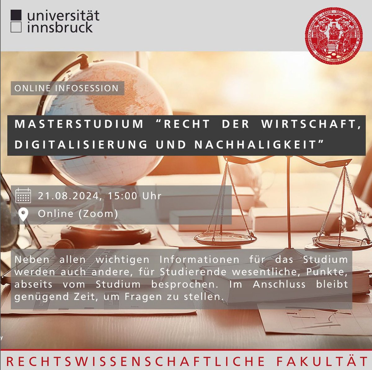 Im Wintersemester 2024/25 startet das neue #Masterstudium „Recht der # Wirtschaft, #Digitalisierung und #Nachhaltigkeit“! Online-InfoSession:  21.08.2024, 15:00 Uhr https://t.co/TUZ031ZWJM, image size:1200x1195