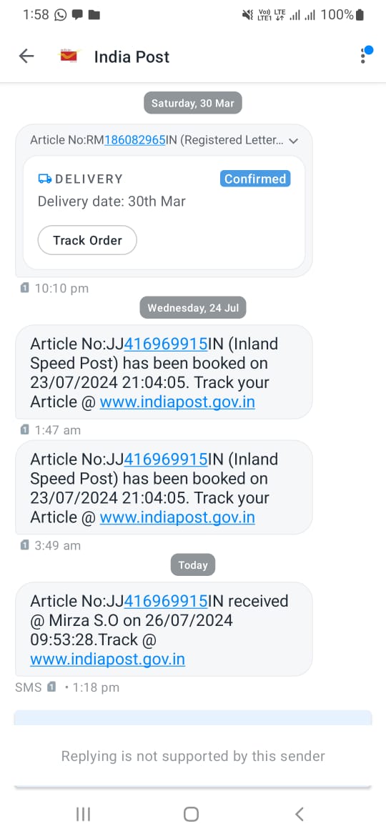 promothash's tweet photo. @IndiaPostOffice Consignment no - JJ416969915IN ( delivered in Mirza S.O). I have no Bank account with @pnbindia and am still receiving sms for Bank account and IndiaPost delivery of debit card. Someone has created a fake account and given my phone number.@assampolice @AssamCid https://t.co/r9kchNoULQ