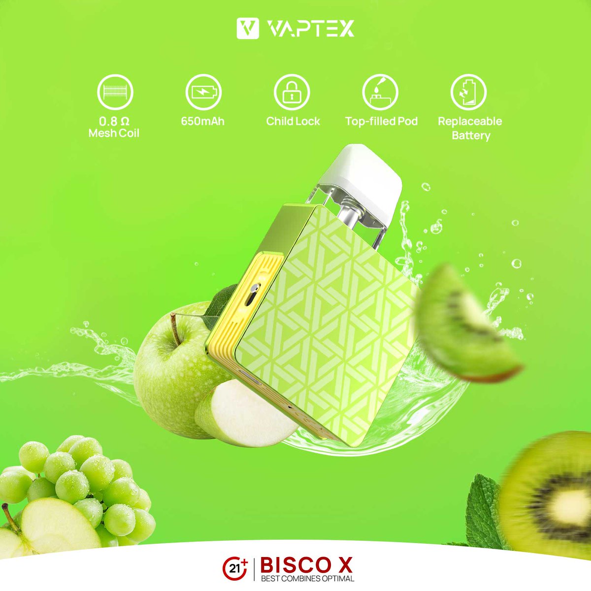 Welcome the Bisco X! 

🌟Specs
Pod capacity: 2mL
Battery capacity: 650mAh
Mesh coil: 0.8/1.2 Ω
Charging: Type-C

🌟Features
B.ai Intelligent Chip
Child lock
MTL&amp;RDL

Elevate your vaping experience with Bisco X💨

#bisco #biscox #vaptex #vaptexworld