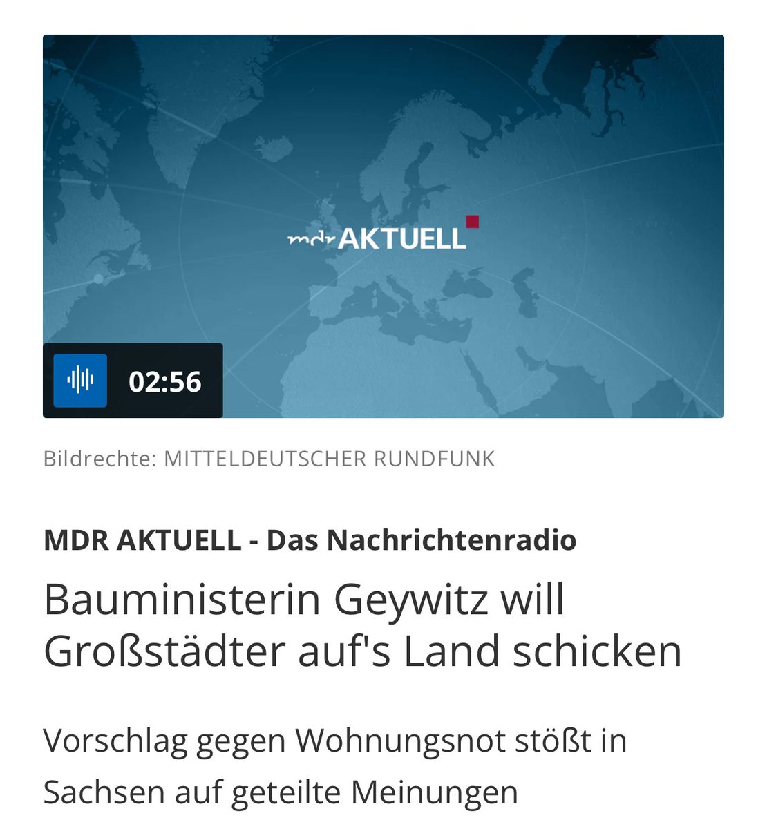 vdw Sachsen (@vdwsachsen) on Twitter photo Gute Idee oder unmöglich? Anders als der reißerische Titel vorgibt, müssen Anreize + Voraussetzungen geschaffen werden dass Menschen freiwillig außerhalb von Metropolen ziehen und wohnen bleiben. Darüber nachzudenken ist richtig mdr.de/mdr-aktuell-na…
<a href="/klara_geywitz/">Klara Geywitz</a> <a href="/BMWSB_Bund/">Bundesbauministerium</a> Gute Idee oder unmöglich? Anders als der reißerische Titel vorgibt, müssen Anreize + Voraussetzungen geschaffen werden dass Menschen freiwillig außerhalb von Metropolen ziehen und wohnen bleiben. Darüber nachzudenken ist richtig mdr.de/mdr-aktuell-na…
<a href="/klara_geywitz/">Klara Geywitz</a> <a href="/BMWSB_Bund/">Bundesbauministerium</a>