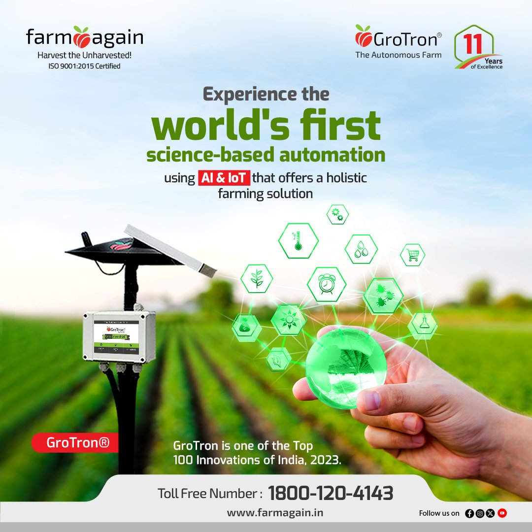 We are proud to introduce the first-ever science-based automation system utilizing AI &amp; IoT. Our holistic farming solution seamlessly integrates advanced technologies to optimize every aspect of farming
farmagain.in

#Agriculture #Farmingtechnology #Grotron #Farmagain