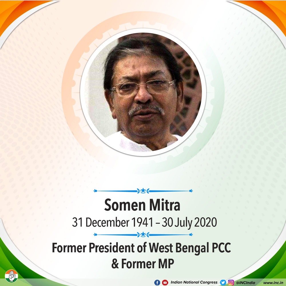INCIndia's tweet photo. We pay tribute to Somen Mitra, the former President of the West Bengal Pradesh Congress Committee &amp; a former Lok Sabha MP. 

Fondly called “Chhorda,” he had an illustrious career spanning 5 decades.

He will always be remembered for the crucial role  he played in Bengal politics. https://t.co/Uv0n0SVABn