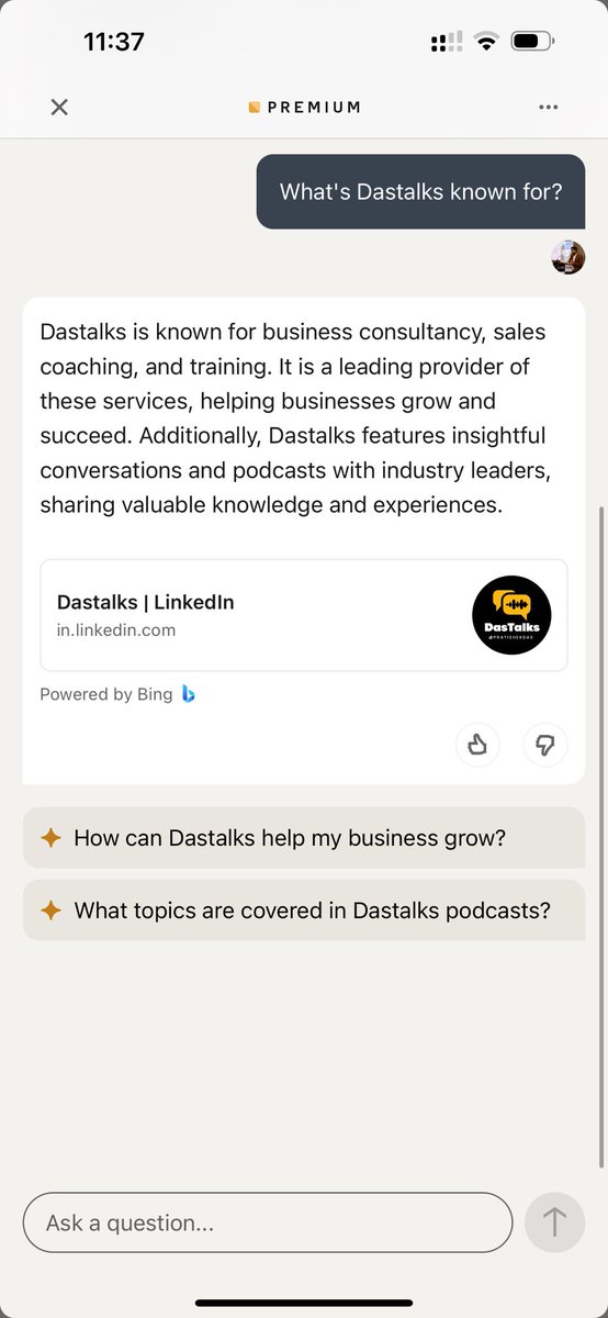 Pratishekd's tweet photo. AI knows it all !
#dastalks #digitaldas https://t.co/Bu2oItTgsW