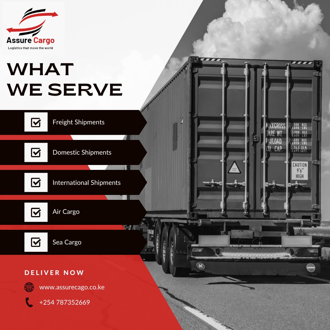 AssureCargoKe's tweet photo. Need the following Services?

 >> Air Freight
 >> Sea Freight 
 >> Online Shopping 
 >> Clearing and Forwarding.

Worry Less. 😊 

Assure Cargo gets you sorted with Just a call. +254787352669 https://t.co/pMlqDA40rv