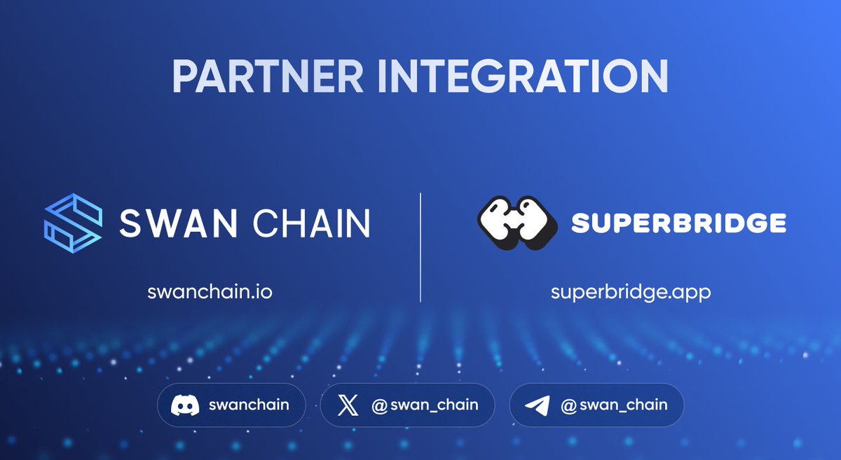 Swan Chain (formerly FilSwan) (@swan_chain) on Twitter photo <a href="/superbridgeapp/">Superbridge</a> is now integrated into the Swan Chain Ecosystem!
You can now bridge ETH to Swan Chain using SuperBridge alongside our native bridge. Start exploring at superbridge.app/swan-chain
#SwanChain #Mainnet <a href="/superbridgeapp/">Superbridge</a> is now integrated into the Swan Chain Ecosystem!
You can now bridge ETH to Swan Chain using SuperBridge alongside our native bridge. Start exploring at superbridge.app/swan-chain
#SwanChain #Mainnet