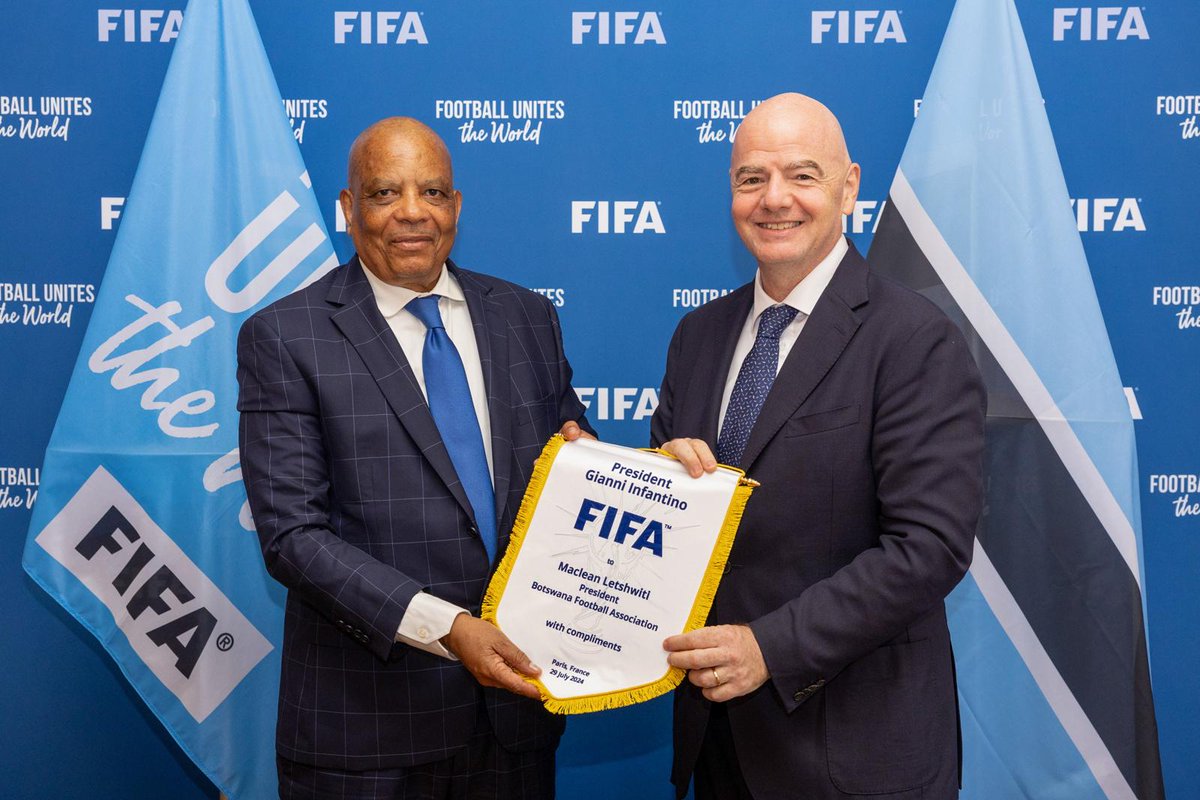 We are excited to share that our President, Maclean Letshwiti, recently met with FIFA President Gianni Infantino at the FIFA Office in Paris. This meeting marks a significant step forward in our mission to elevate football in Botswana. See more.instagram.com/p/C-CVYpQMX55/…